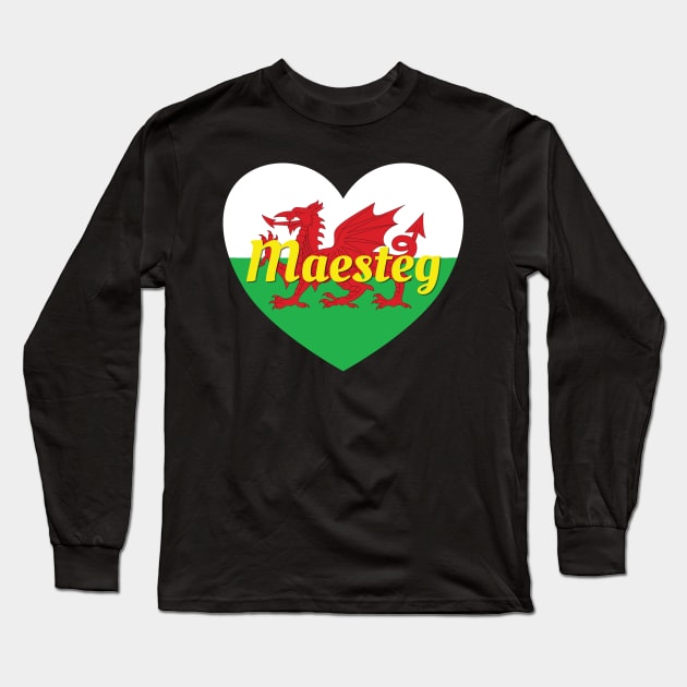 Maesteg Wales UK Wales Flag Heart Long Sleeve T-Shirt by DPattonPD